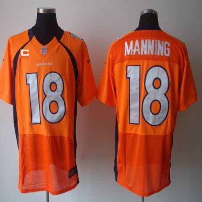 Nike Broncos #18 Peyton Manning Orange Team Color With C Patch Stitched NFL Elite Jersey