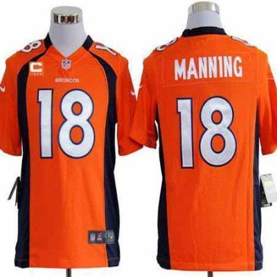 Nike Broncos #18 Peyton Manning Orange Team Color With C Patch Stitched NFL Game Jersey