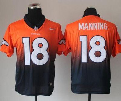 Nike Broncos #18 Peyton Manning Orange/Navy Blue Stitched NFL Elite Fadeaway Fashion Jersey
