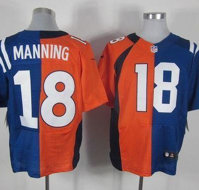 Nike Broncos #18 Peyton Manning Orange/Royal Blue Stitched NFL Elite Split Colts Jersey