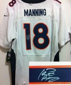 Nike Broncos #18 Peyton Manning White Stitched NFL Elite Autographed Jersey