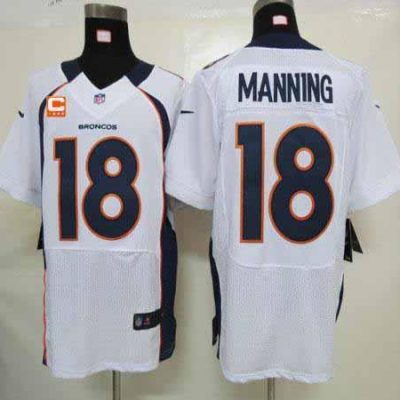 Nike Broncos #18 Peyton Manning White With C Patch Stitched NFL Elite Jersey