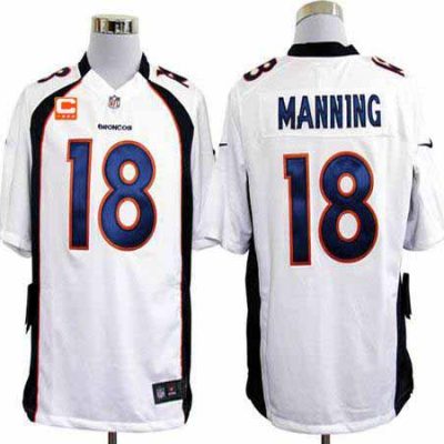 Nike Broncos #18 Peyton Manning White With C Patch Stitched NFL Game Jersey