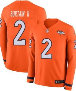 Nike Broncos #2 Patrick Surtain II Orange Team Color Stitched NFL Limited Therma Long Sleeve Jersey