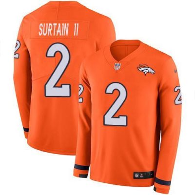 Nike Broncos #2 Patrick Surtain II Orange Team Color Stitched NFL Limited Therma Long Sleeve Jersey
