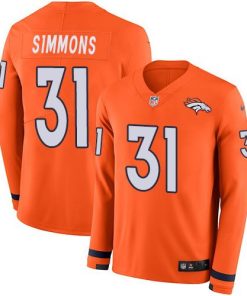 Nike Broncos #31 Justin Simmons Orange Team Color Stitched NFL Limited Therma Long Sleeve Jersey