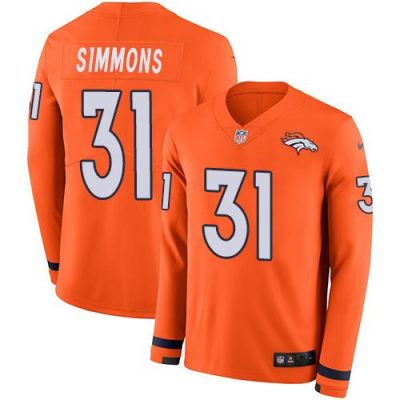 Nike Broncos #31 Justin Simmons Orange Team Color Stitched NFL Limited Therma Long Sleeve Jersey