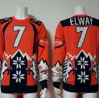 Nike Broncos #7 John Elway Orange/Navy Blue Ugly Sweater