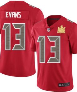 Nike Buccaneers #13 Mike Evans Red Super Bowl LV Champions Patch Stitched NFL Limited Rush Jersey