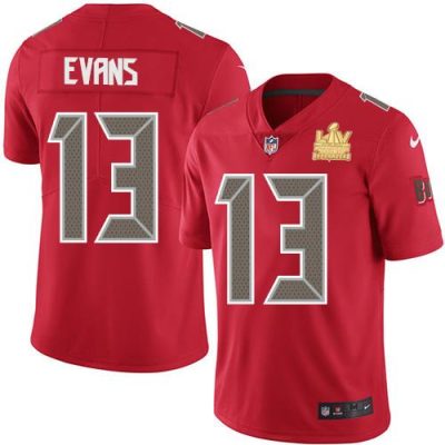 Nike Buccaneers #13 Mike Evans Red Super Bowl LV Champions Patch Stitched NFL Limited Rush Jersey