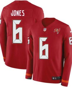 Nike Buccaneers #6 Julio Jones Red Team Color Stitched NFL Limited Therma Long Sleeve Jersey