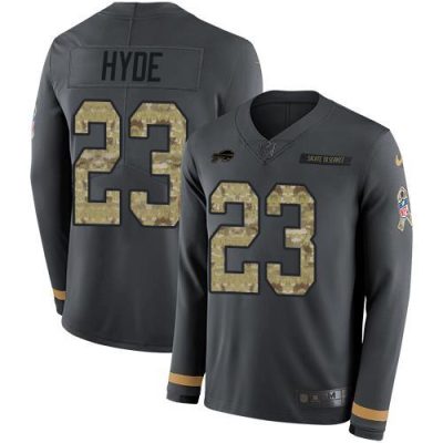Buffalo Bills #23 Micah Hyde Anthracite Salute to Service Stitched NFL Limited Therma Long Sleeve Jersey