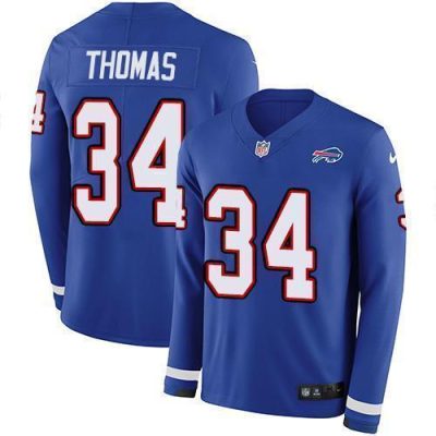 Buffalo Bills #34 Thurman Thomas Royal Blue Team Color Stitched NFL Limited Therma Long Sleeve Jersey