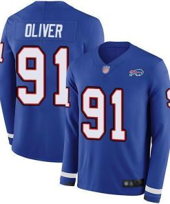 Buffalo Bills #91 Ed Oliver Royal Blue Team Color Stitched NFL Limited Therma Long Sleeve Jersey