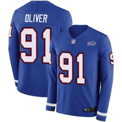Buffalo Bills #91 Ed Oliver Royal Blue Team Color Stitched NFL Limited Therma Long Sleeve Jersey