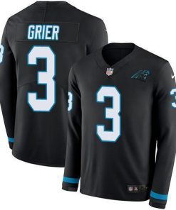 Nike Carolina Panthers #3 Will Grier Black Team Color Stitched NFL Limited Therma Long Sleeve Jersey