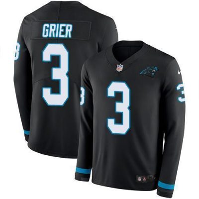 Nike Carolina Panthers #3 Will Grier Black Team Color Stitched NFL Limited Therma Long Sleeve Jersey