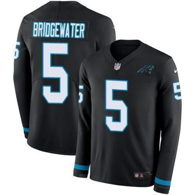 Nike Carolina Panthers #5 Teddy Bridgewater Black Team Color Stitched NFL Limited Therma Long Sleeve Jersey