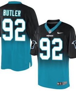 Nike Carolina Panthers #92 Vernon Butler Black/Blue Stitched NFL Elite Fadeaway Fashion Jersey