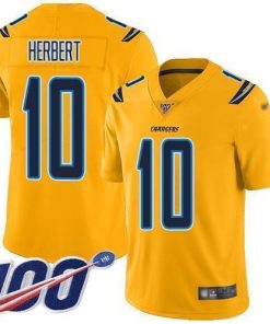 Nike Chargers #10 Justin Herbert Gold Stitched NFL Limited Inverted Legend 100th Season Jersey