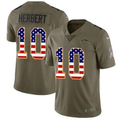 Nike Chargers #10 Justin Herbert Olive/USA Flag Stitched NFL Limited 2017 Salute To Service Jersey