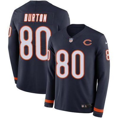 Nike Chicago Bears #80 Trey Burton Navy Blue Team Color Stitched NFL Limited Therma Long Sleeve Jersey