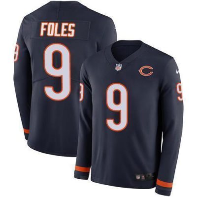 Nike Chicago Bears #9 Nick Foles Navy Blue Team Color Stitched NFL Limited Therma Long Sleeve Jersey