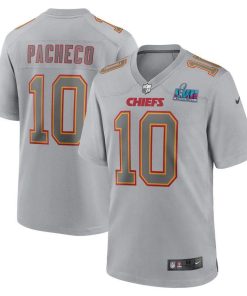 Nike Chiefs #10 Isiah Pacheco Super Bowl LVII Patch Atmosphere Fashion Game Jersey - Gray