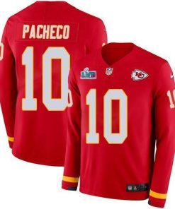 Nike Chiefs #10 Isiah Pacheco Red Team Color Super Bowl LVII Patch Stitched NFL Limited Therma Long Sleeve Jersey