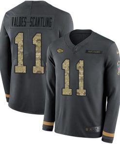 Nike Chiefs #11 Marquez Valdes-Scantling Anthracite Salute To Service Stitched NFL Limited Therma Long Sleeve Jersey