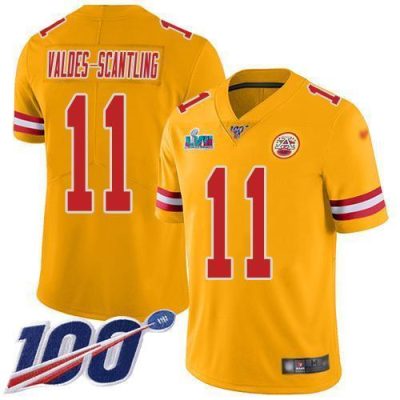 Nike Chiefs #11 Marquez Valdes-Scantling Gold Super Bowl LVII Patch Stitched NFL Limited Inverted Legend 100th Season Jersey