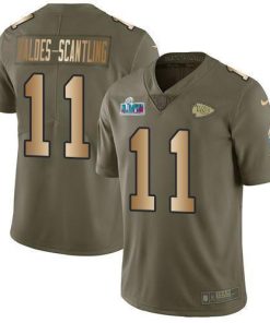 Nike Chiefs #11 Marquez Valdes-Scantling Olive/Gold Super Bowl LVII Patch Stitched NFL Limited 2017 Salute To Service Jersey