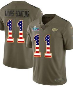 Nike Chiefs #11 Marquez Valdes-Scantling Olive/USA Flag Super Bowl LVII Patch Stitched NFL Limited 2017 Salute To Service Jersey