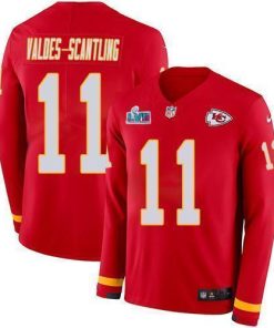 Nike Chiefs #11 Marquez Valdes-Scantling Red Team Color Super Bowl LVII Patch Stitched NFL Limited Therma Long Sleeve Jersey