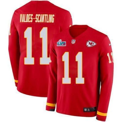 Nike Chiefs #11 Marquez Valdes-Scantling Red Team Color Super Bowl LVII Patch Stitched NFL Limited Therma Long Sleeve Jersey