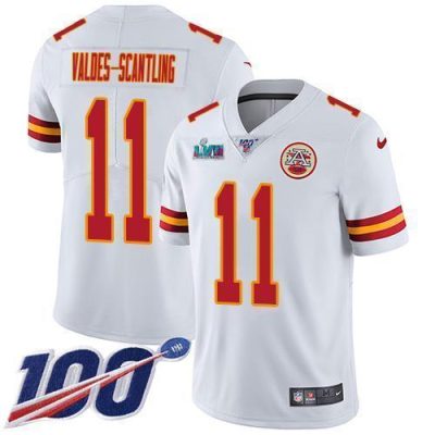 Nike Chiefs #11 Marquez Valdes-Scantling White Super Bowl LVII Patch Stitched NFL 100th Season Vapor Limited Jersey