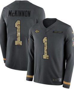 Nike Chiefs #1 Jerick McKinnon Anthracite Salute To Service Stitched NFL Limited Therma Long Sleeve Jersey