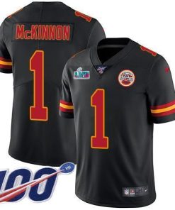 Nike Chiefs #1 Jerick McKinnon Black Super Bowl LVII Patch Stitched NFL Limited Rush 100th Season Jersey