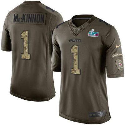 Nike Chiefs #1 Jerick McKinnon Green Super Bowl LVII Patch Stitched NFL Limited 2015 Salute To Service Jersey