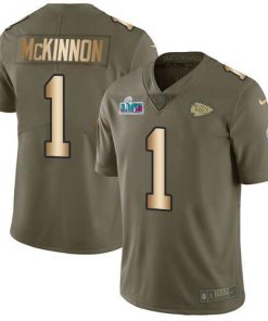 Nike Chiefs #1 Jerick McKinnon Olive/Gold Super Bowl LVII Patch Stitched NFL Limited 2017 Salute To Service Jersey
