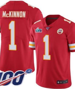 Nike Chiefs #1 Jerick McKinnon Red Team Color Super Bowl LVII Patch Stitched NFL 100th Season Vapor Limited Jersey