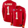 Nike Chiefs #1 Jerick McKinnon Red Team Color Super Bowl LVII Patch Stitched NFL Limited Therma Long Sleeve Jersey