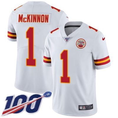 Nike Chiefs #1 Jerick McKinnon White Stitched NFL 100th Season Vapor Limited Jersey