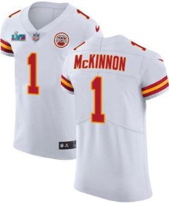 Nike Chiefs #1 Jerick McKinnon White Super Bowl LVII Patch Stitched NFL Vapor Untouchable Elite Jersey