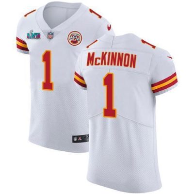 Nike Chiefs #1 Jerick McKinnon White Super Bowl LVII Patch Stitched NFL Vapor Untouchable Elite Jersey