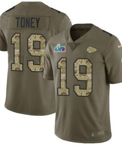 Nike Chiefs #19 Kadarius Toney Olive/Camo Super Bowl LVII Patch Stitched NFL Limited 2017 Salute To Service Jersey