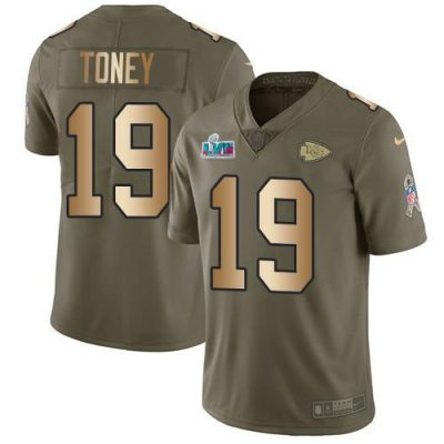 Nike Chiefs #19 Kadarius Toney Olive/Gold Super Bowl LVII Patch Stitched NFL Limited 2017 Salute To Service Jersey