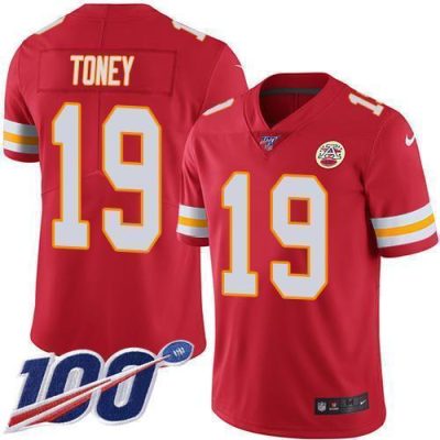 Nike Chiefs #19 Kadarius Toney Red Team Color Stitched NFL 100th Season Vapor Limited Jersey