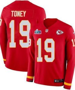 Nike Chiefs #19 Kadarius Toney Red Team Color Super Bowl LVII Patch Stitched NFL Limited Therma Long Sleeve Jersey
