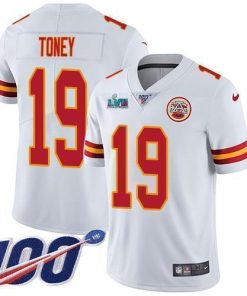 Nike Chiefs #19 Kadarius Toney White Super Bowl LVII Patch Stitched NFL 100th Season Vapor Limited Jersey